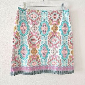 Talbots skirt size 4 medallion paisley print lined blue pink